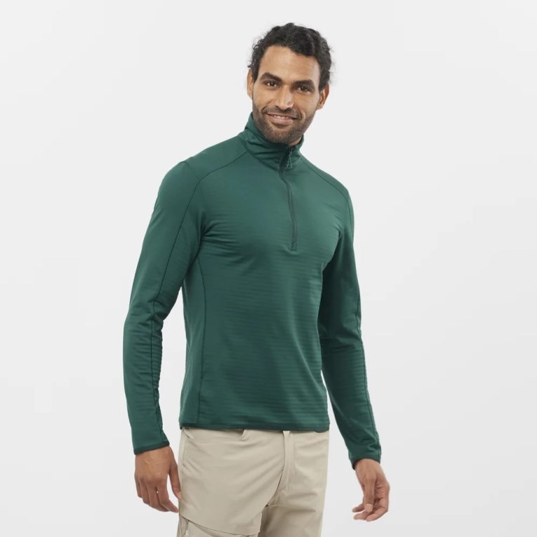 Green Salomon Essential Lightwarm Half Zip Men\'s Sweatshirt | PH 65902A